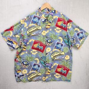 Vintage Reyn Spooner Hawaiian Shirt Mens 3XL Blue Floral Button Down Premium